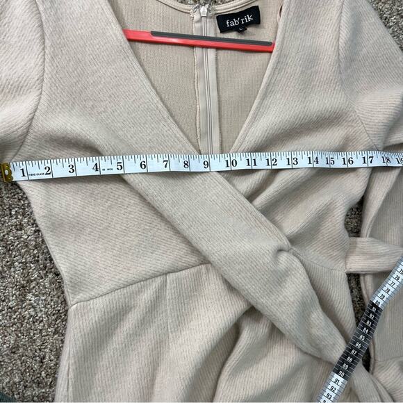 Fab’rik Cyprus Long sleeve Wrap Dress in beige size L - Picture 3 of 10